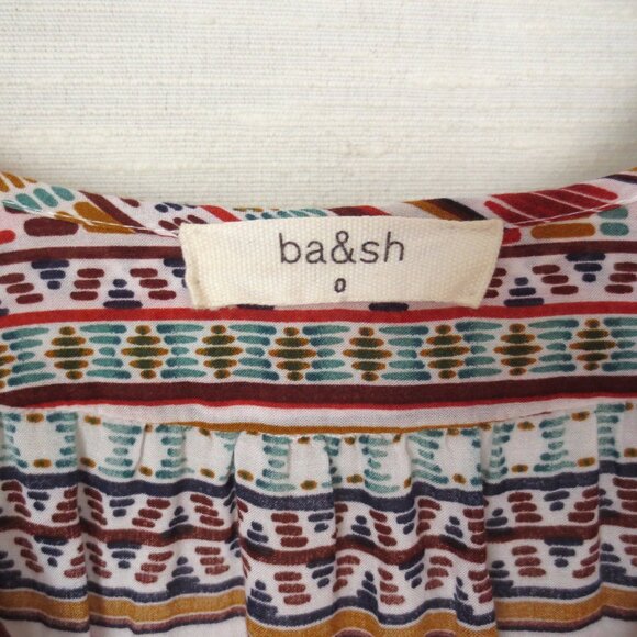 Ba&sh Price Mini Dress in Multicolor Orange Green White Cream Ivory Print - Picture 3 of 7